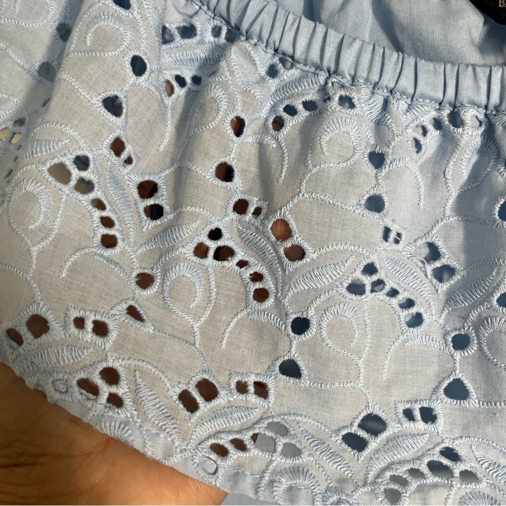 NWT Banana Republic Sky Blue Eyelet Blouse Sz Large Boho Feminine Beach - Picture 5 of 12